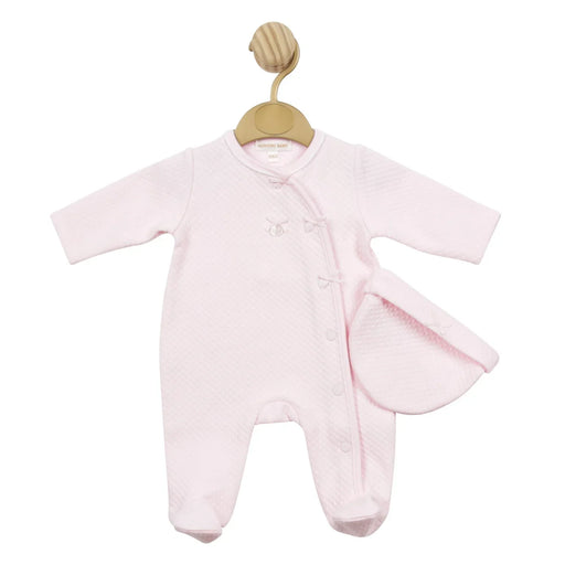 Mintini Baby girl's pink waffle babygrow & hat - mb5141.