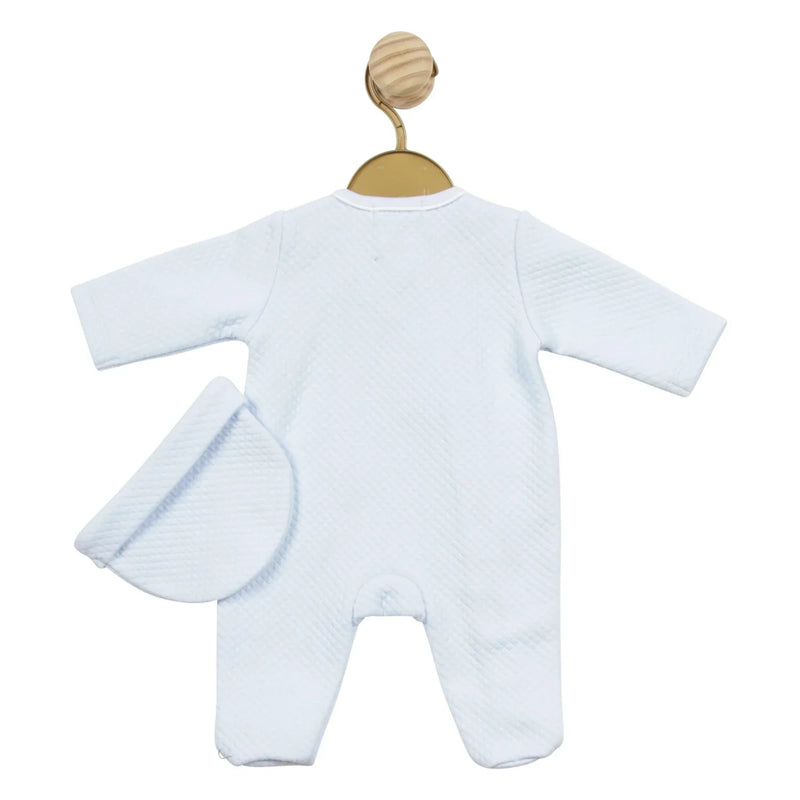 Back of the Mintini Baby waffle babygrow & hat.