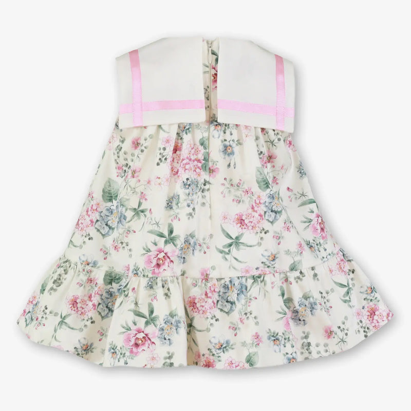 Rear view of the Miranda floral print dress.