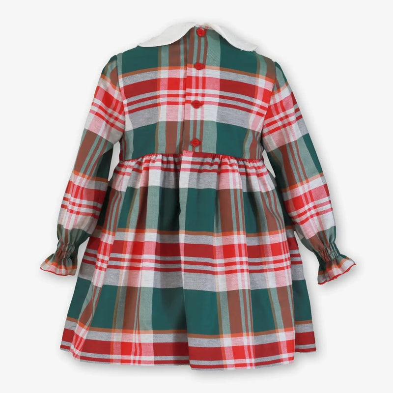 Rear view of the Miranda plaid dress.