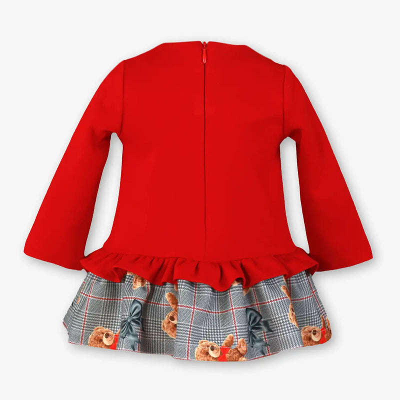 Rear view of the Miranda red teddy bear dress.
