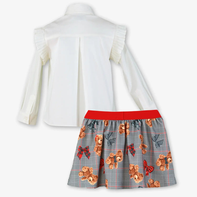 Rear view of the Miranda teddy bear skirt set.