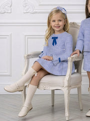 Girl modelling the Miranda tweed dress.