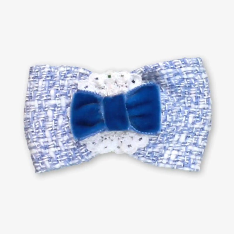 Miranda girl's blue tweed hair bow - 401613134p.