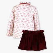 Back of the Miranda burgundy velvet skirt set.