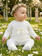 Baby girl wearing the Pex arianna leg warmer set.