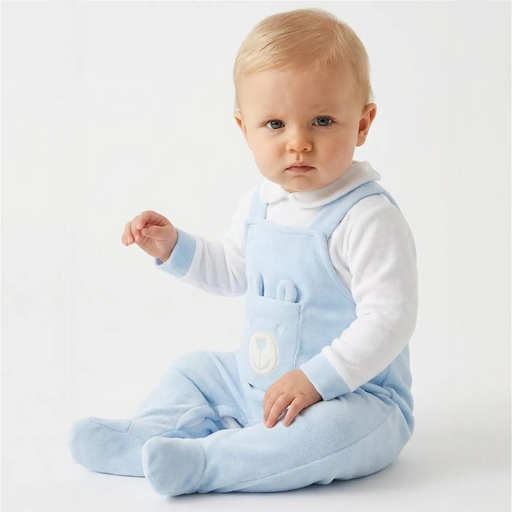 Baby boy wearing the Pex bear babygrow.