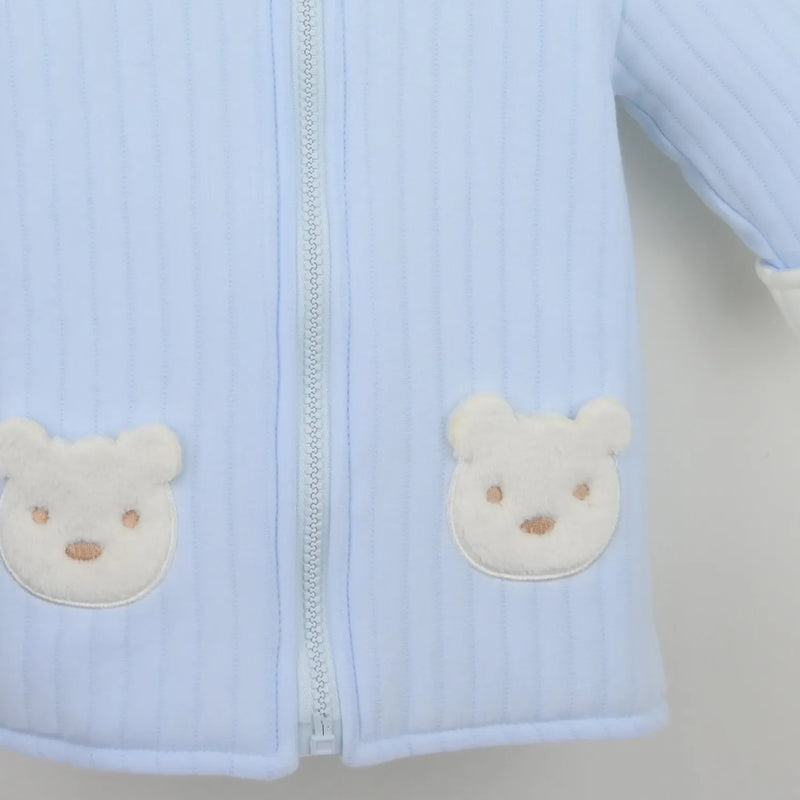 Closer look at the Pex bear jacket showing detail of the fuzzy teddy bear pockets.