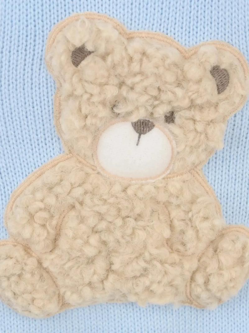 Pex bear romper with furry bear appliqué.