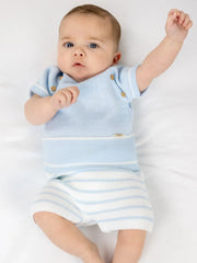 Baby boy in blue casper shorts set by Pex.