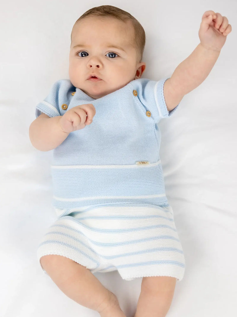 Baby boy in blue casper shorts set by Pex.