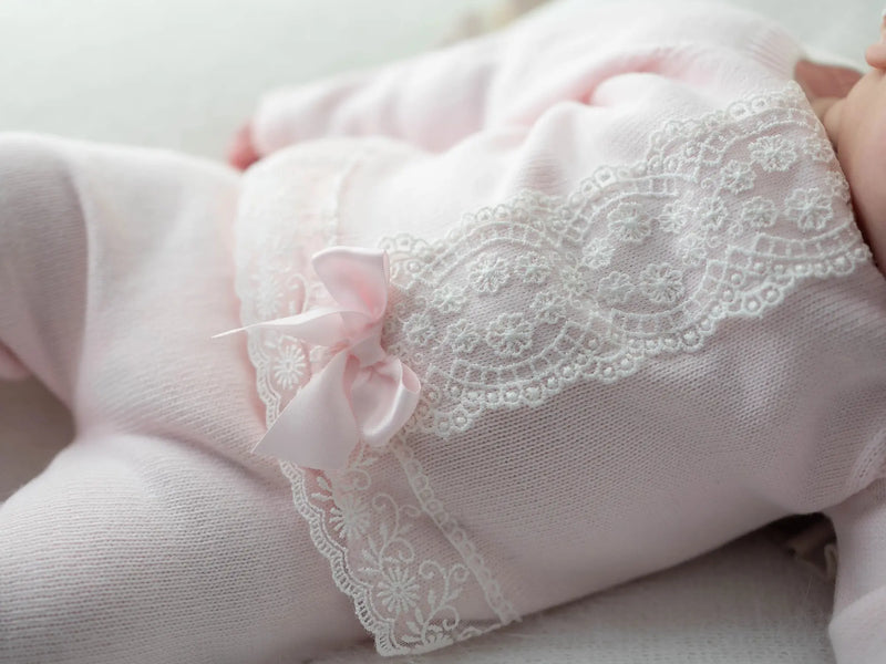 Closer look at the Pex florence leg warmer set showing detail of the delicate white lace panel