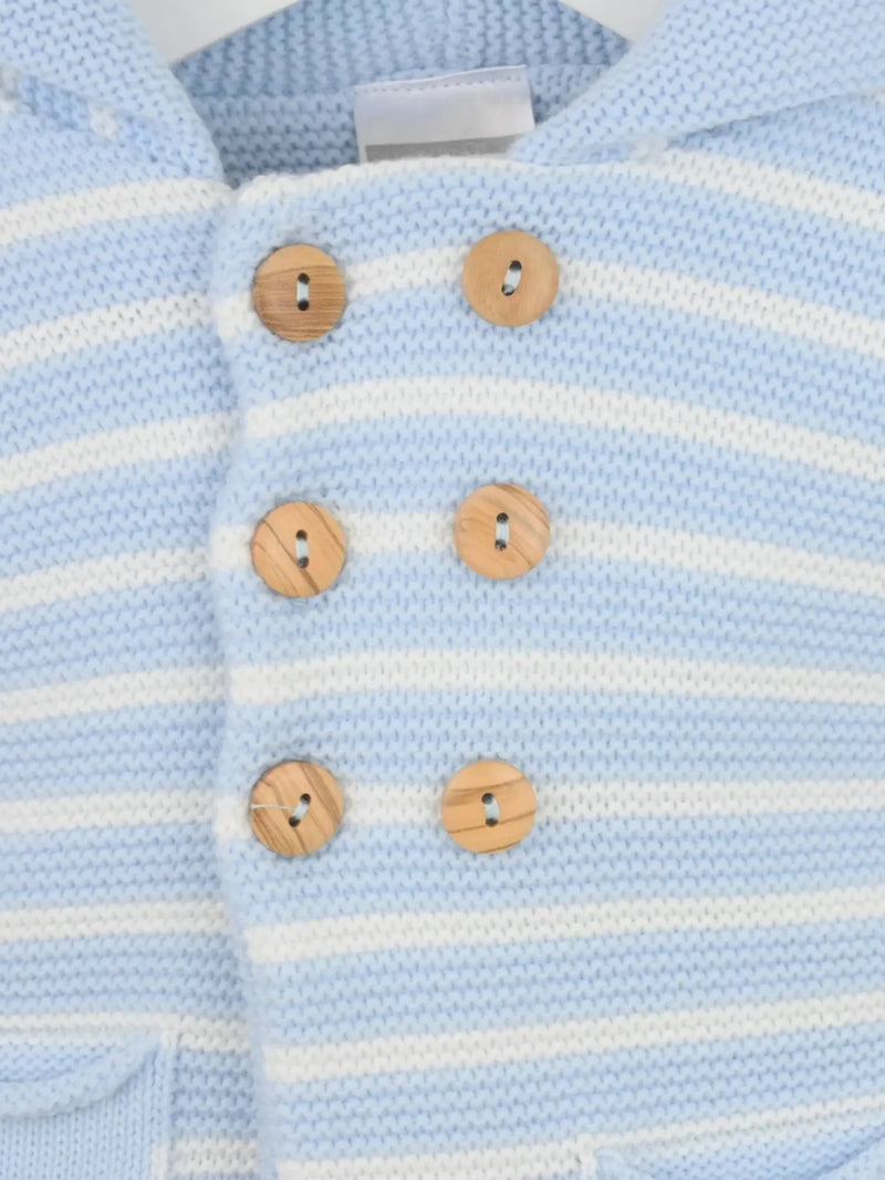 Pex joseph leg warmer set with wooden button fasteners.