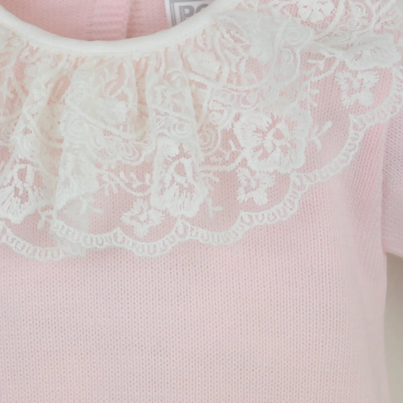 Closer look at the Pex sadie dress showing detail of the white lace collar.