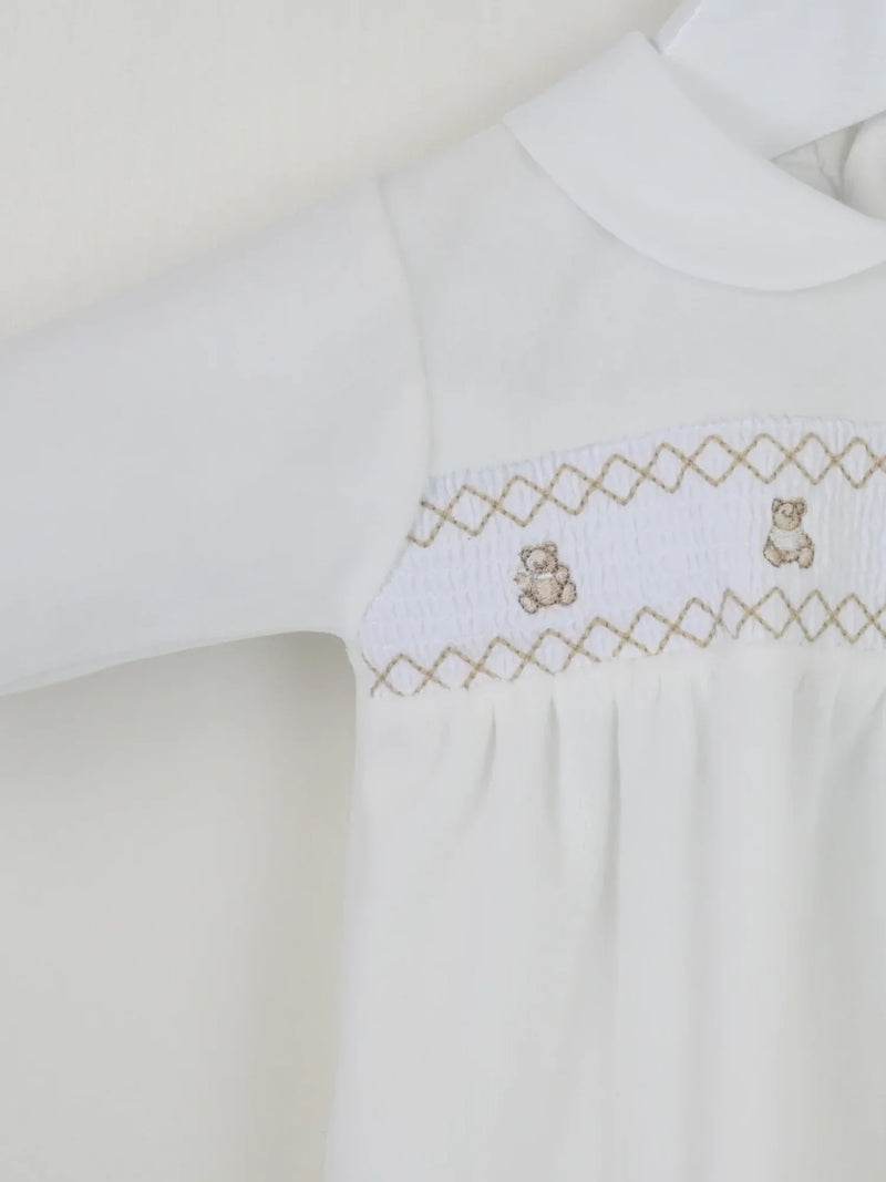 Closer view of the Pex teddy babygrow.