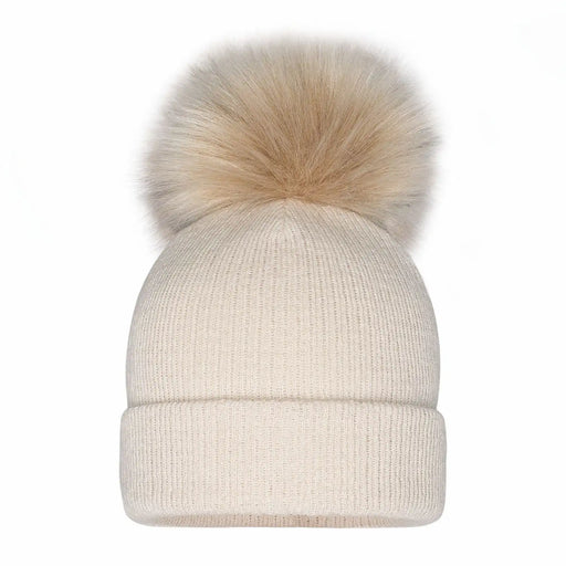 Pom Pom Envy beige single baby knit hat.