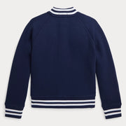 Back view of the Ralph Lauren baseball jacket.