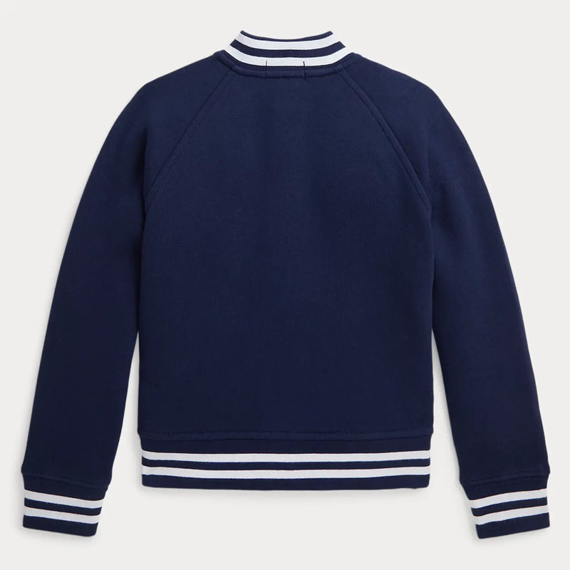 Back view of the Ralph Lauren baseball jacket.