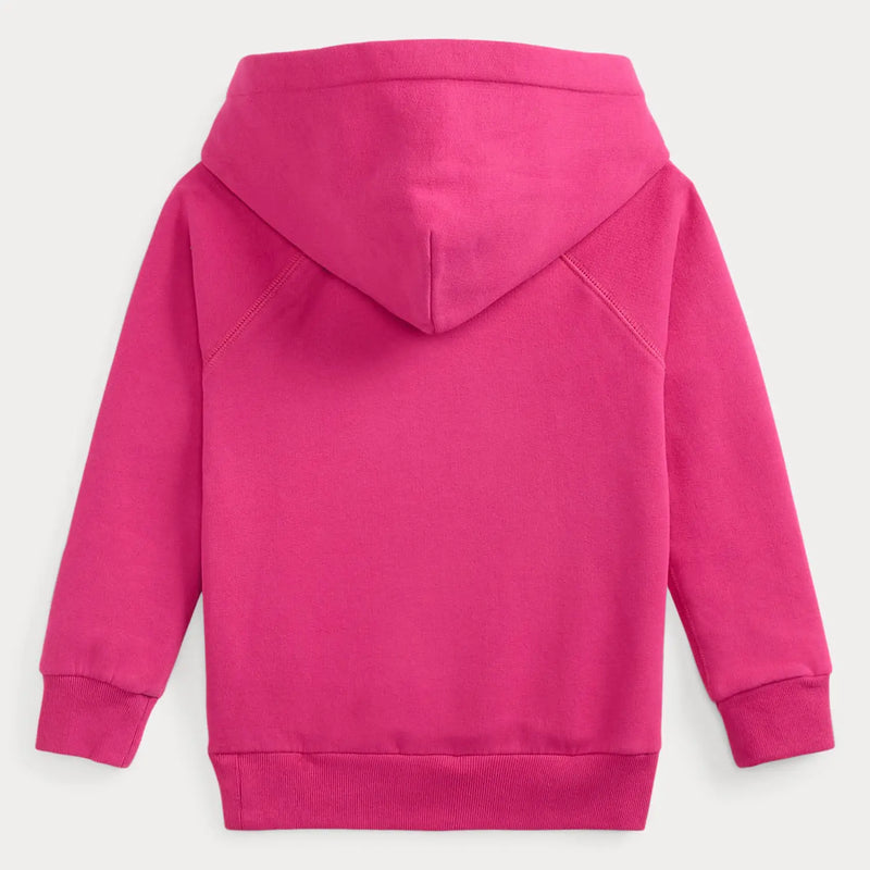 Rear view of the Ralph Lauren pink big pony hoodie.