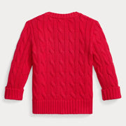Back of the Ralph Lauren red cable knit sweater.