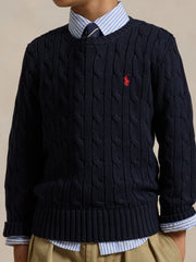 Ralph Lauren navy jumper with red embroidered logo.