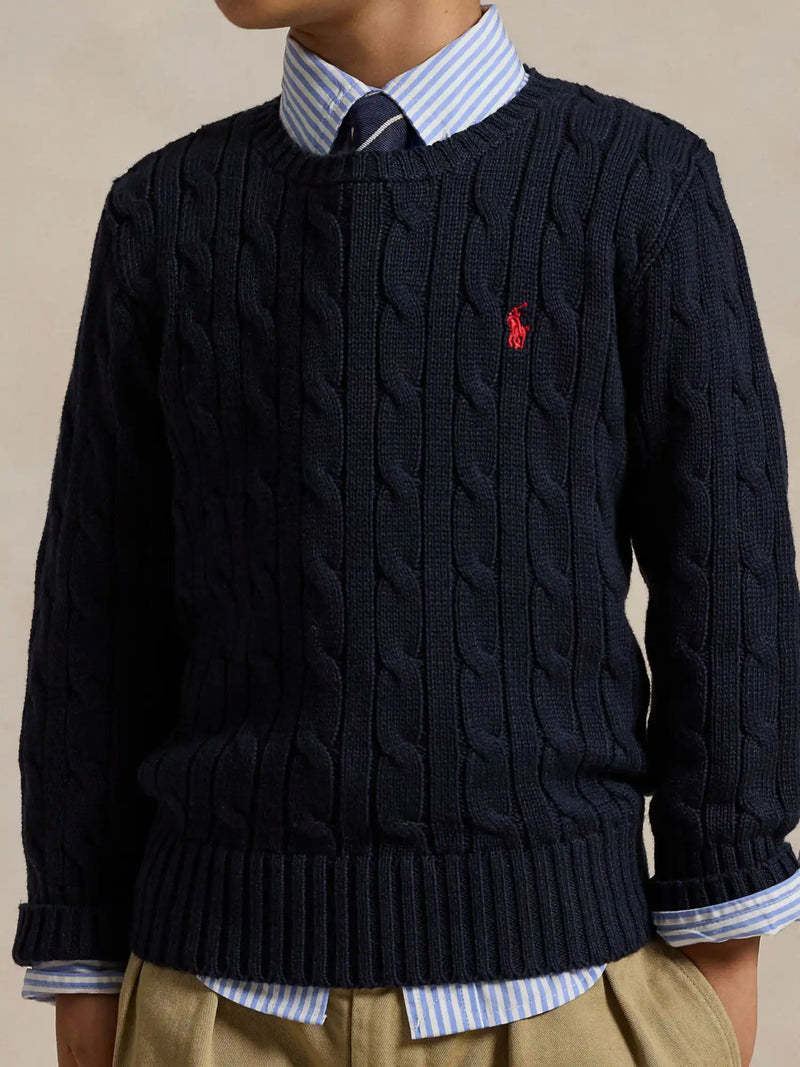 Ralph Lauren navy jumper with red embroidered logo.