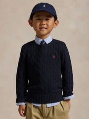 Closer view of the Ralph Lauren cable knit sweater.