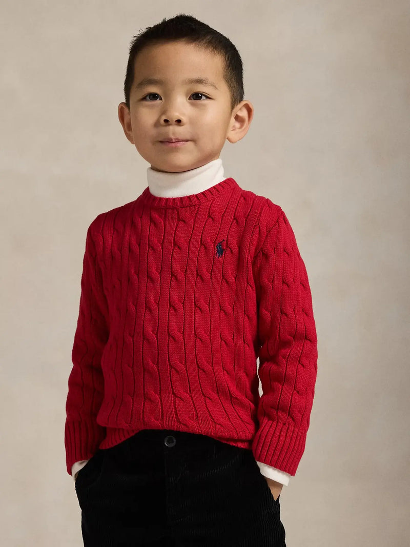 Closer look at the Ralph Lauren cable knit sweater.