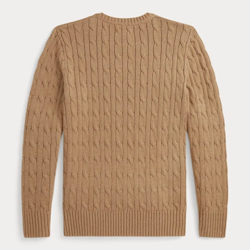Back of the Ralph Lauren brown cable knit sweater.