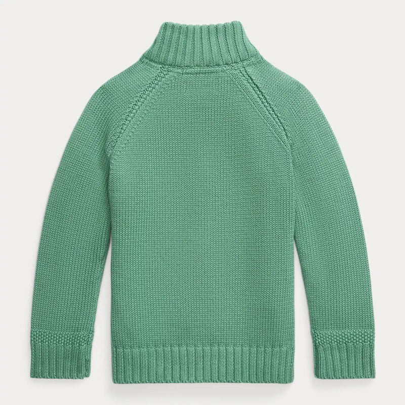 Rear view of the Ralph Lauren green cardigan.