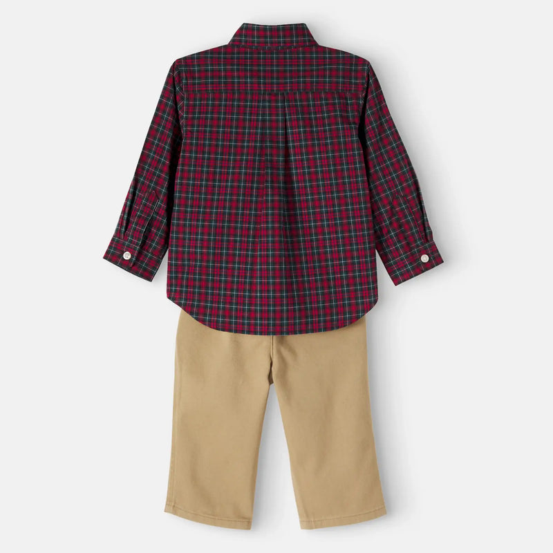 Rear view of the Ralph Lauren check shirt & trousers.