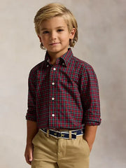 Closer view of the Ralph Lauren red check shirt.