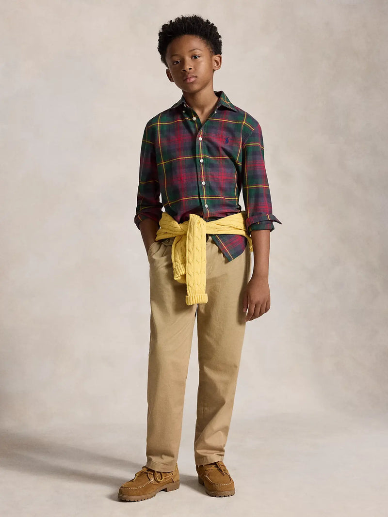 Boy modelling the Ralph Lauren checked shirt.