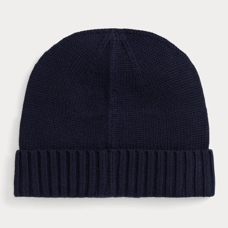 Back of the Ralph Lauren navy flag beanie.