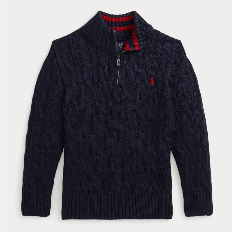 Ralph Lauren boy's half zip cable knit sweater - 322868894017.