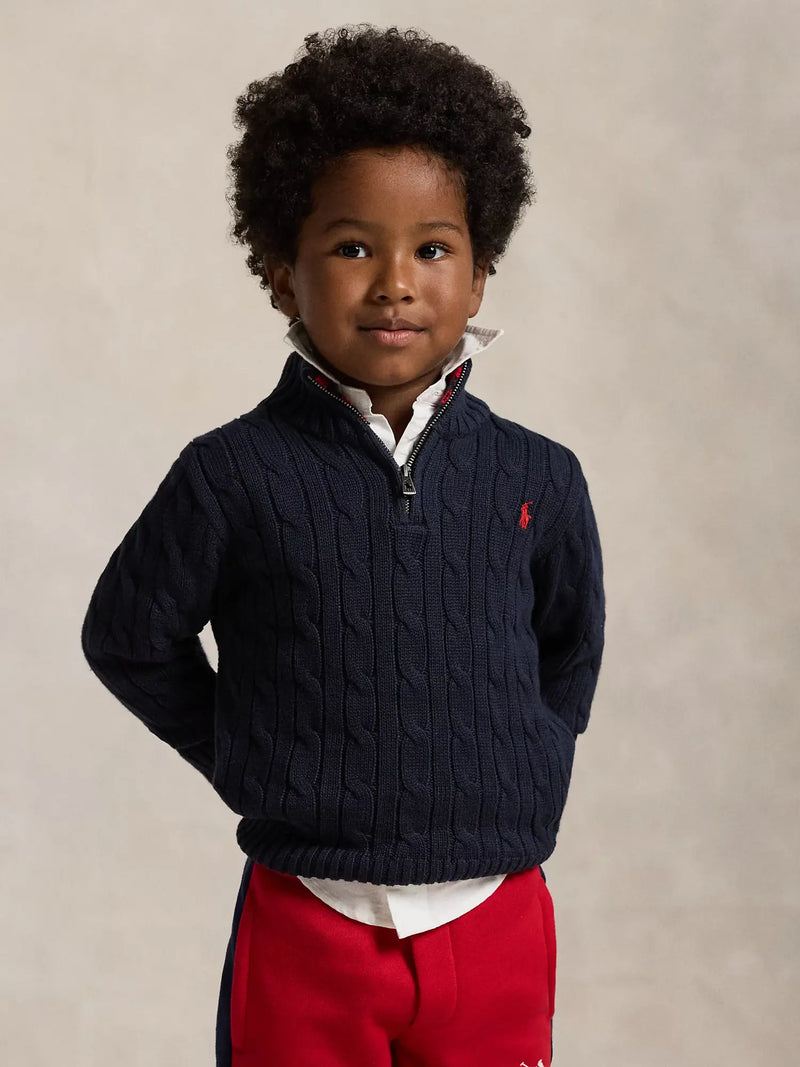 Ralph Lauren Half Zip Cable Knit Sweater - Navy
