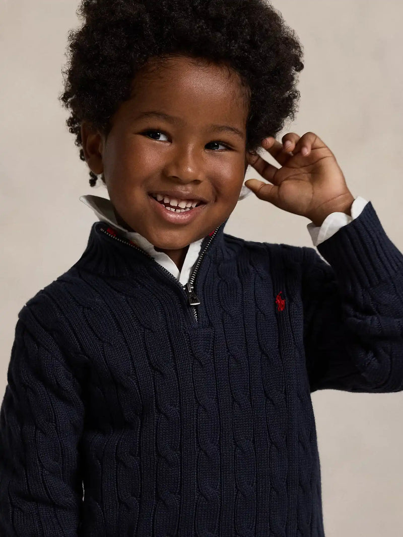 Ralph Lauren Half Zip Cable Knit Sweater - Navy