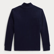 Back of the Ralph Lauren navy half zip sweater.