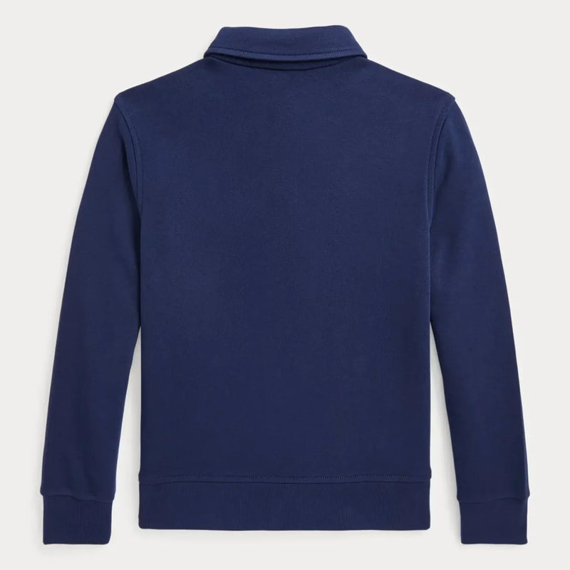 Rear view of the Ralph Lauren navy half zip sweatshirt.