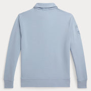 Back of the Ralph Lauren blue half zip sweatshirt.