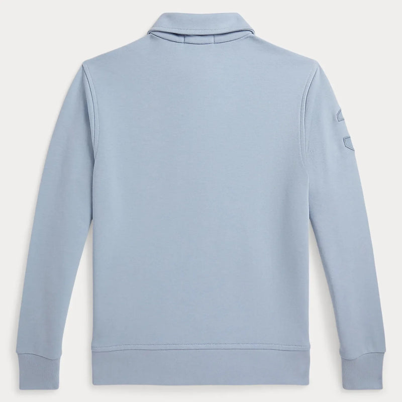 Back of the Ralph Lauren blue half zip sweatshirt.