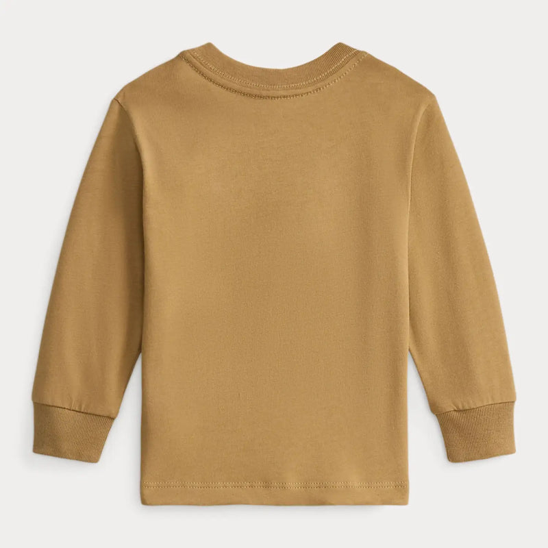 Rear view of the Ralph Lauren brown long sleeve polo bear t-shirt.