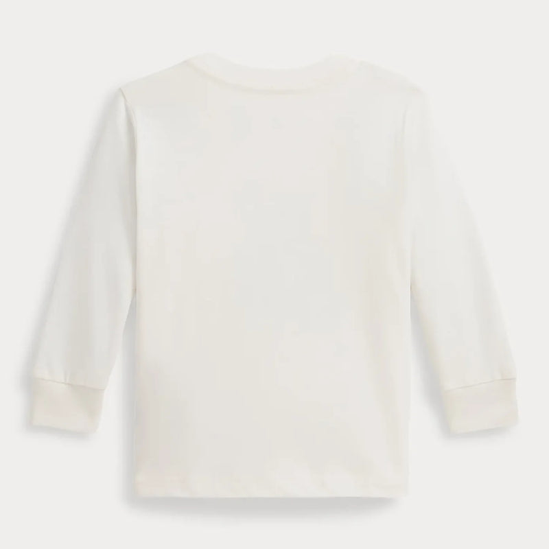 Rear view of the Ralph Lauren white long sleeve polo bear t-shirt.