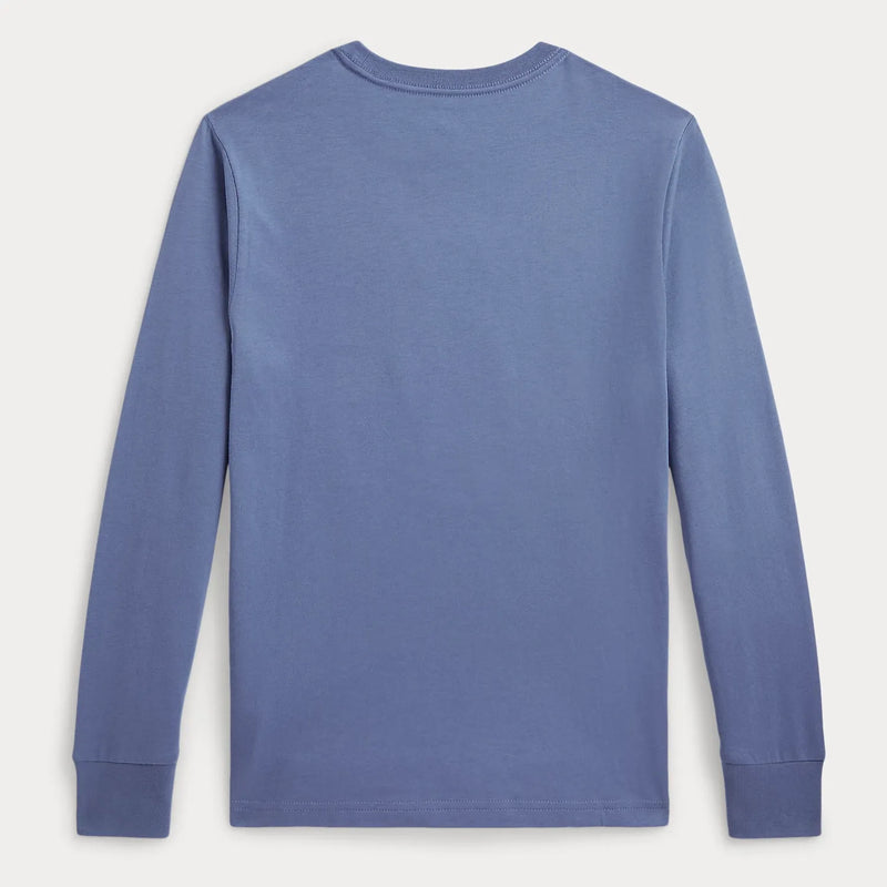 Back of the Ralph Lauren blue long sleeve polo bear t-shirt.