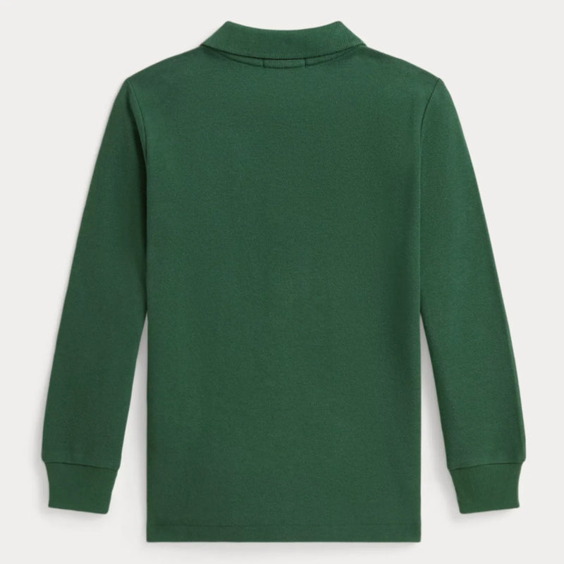 Back of the Ralph Lauren green long sleeve polo shirt.
