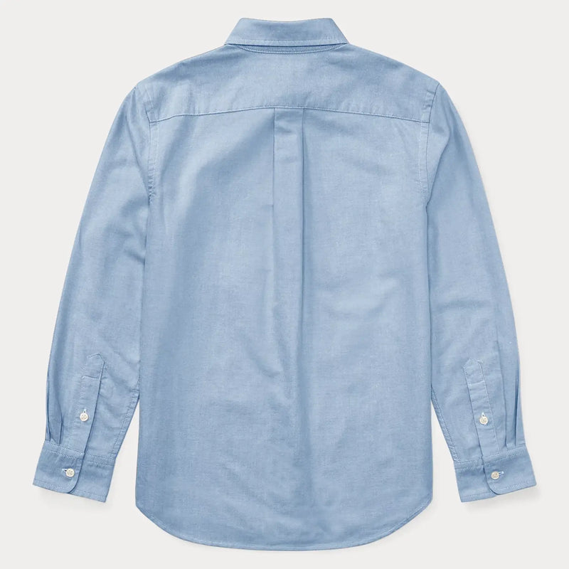 Back view of the Ralph Lauren blue oxford shirt.