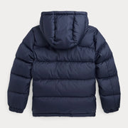 Back of the Ralph Lauren navy padded jacket.