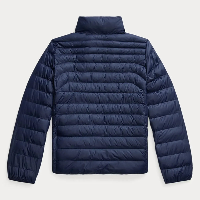 Back of the Ralph Lauren navy padded jacket.