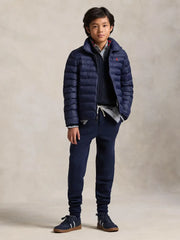 Boy wearing the Ralph Lauren padded jacket.