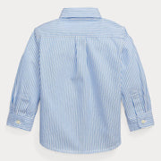 Back of the Ralph Lauren blue pinstripe oxford shirt.